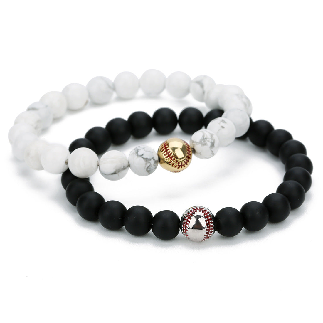Men's Plating Baseball Volcanic Rock White Turquoise Bracelets