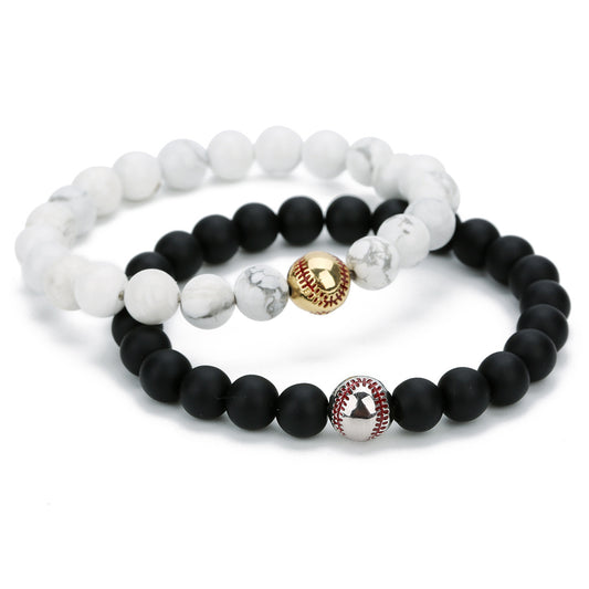 Men's Plating Baseball Volcanic Rock White Turquoise Bracelets