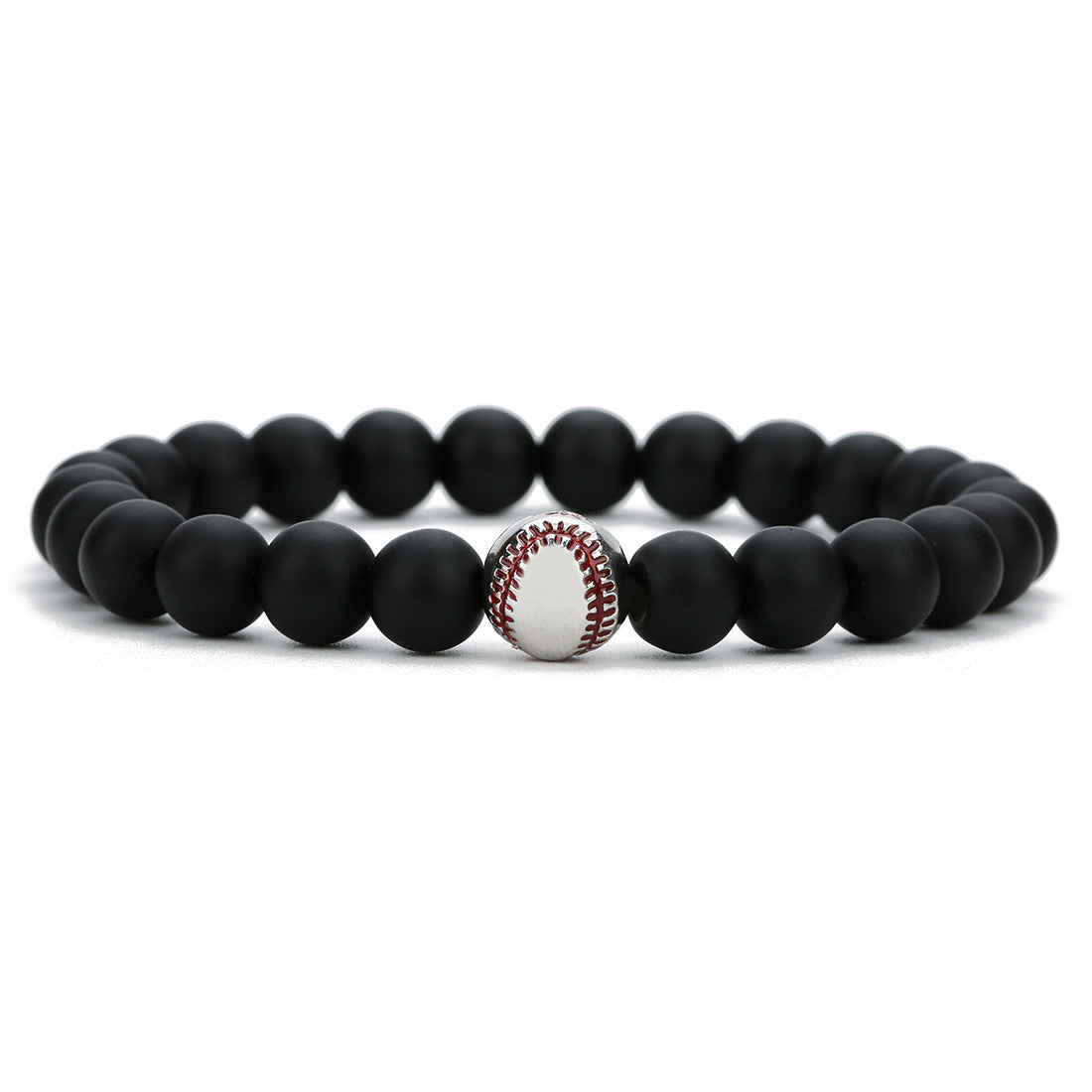 Men's Plating Baseball Volcanic Rock White Turquoise Bracelets