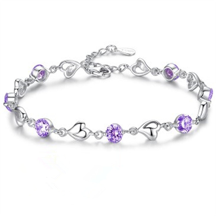 Women's Sier-plated Mori Artistic Blue Crystal Heart-shaped Rhinestone Zircon Bracelet