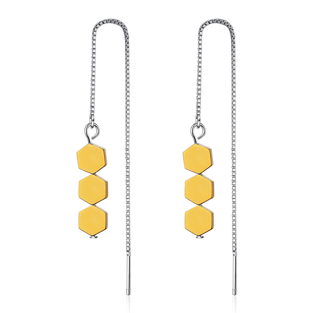 Green Hexagonal Geometric Gradient Eardrop Long Simple Graceful Female Ear Line