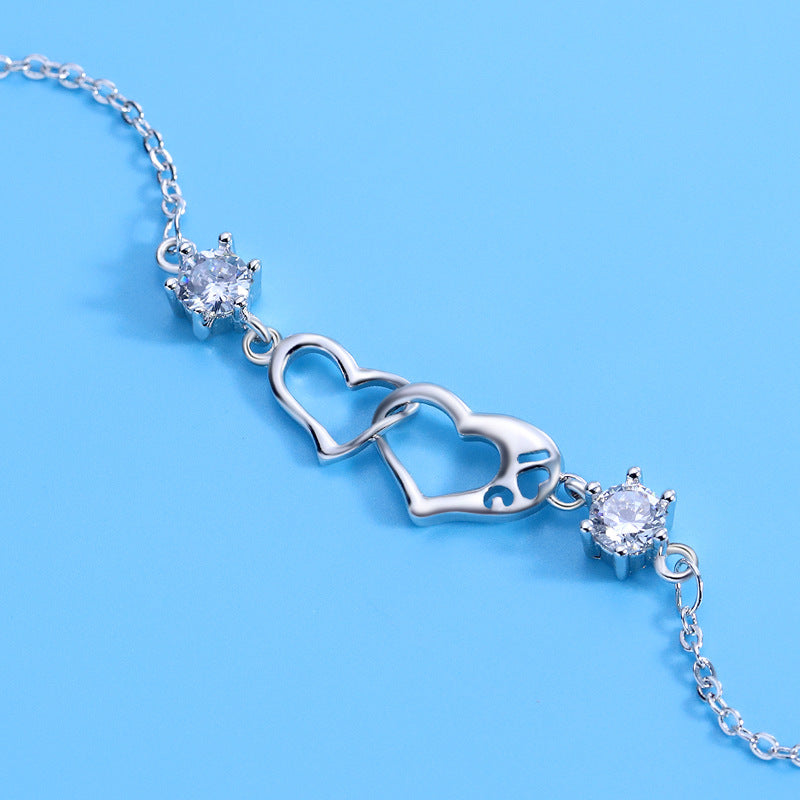 Women's Imitation Sterling Sier Double Heart-shaped Heart Love Bracelet
