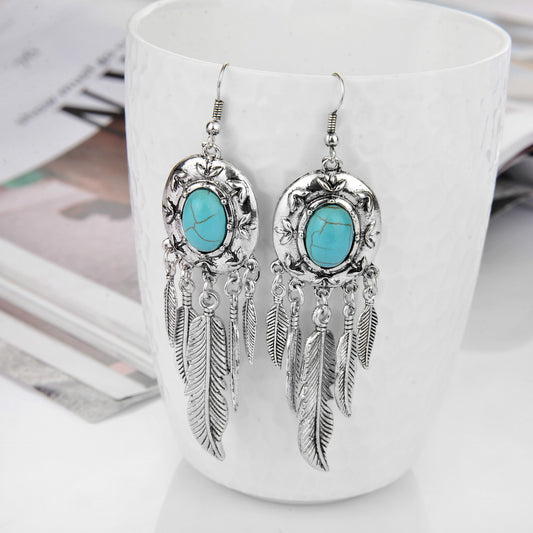 Match Temperament Electroplated Tassel Leaves Ear Stud Earrings