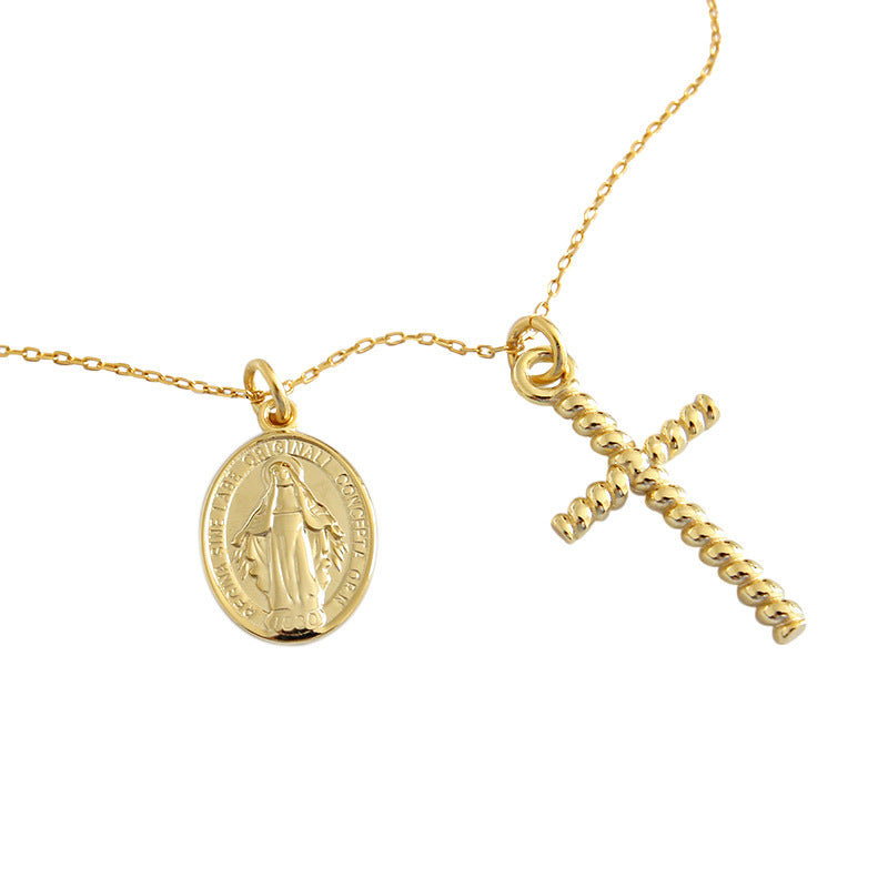 Women's Sterling Sier Minority Gold-plated Twist Cross Coin Necklaces