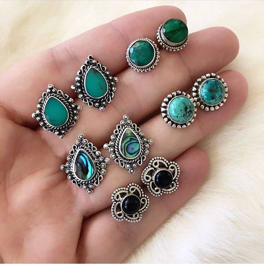 Pairs Blue Dazzling Turquoise Gem Boho Stud Earrings