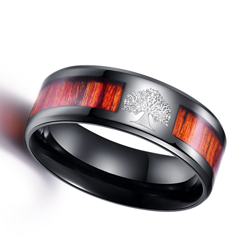 Men's Fashion Simple Titanium Steel Half Sapele Wood Leather Can Be Rings