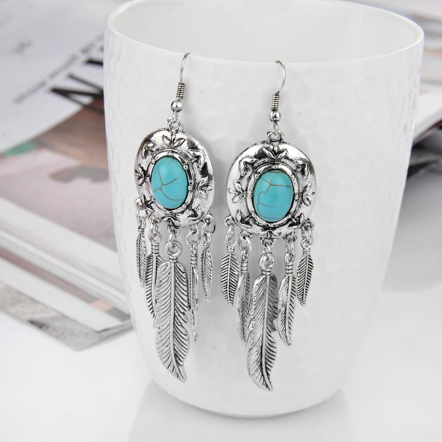 Match Temperament Electroplated Tassel Leaves Ear Stud Earrings