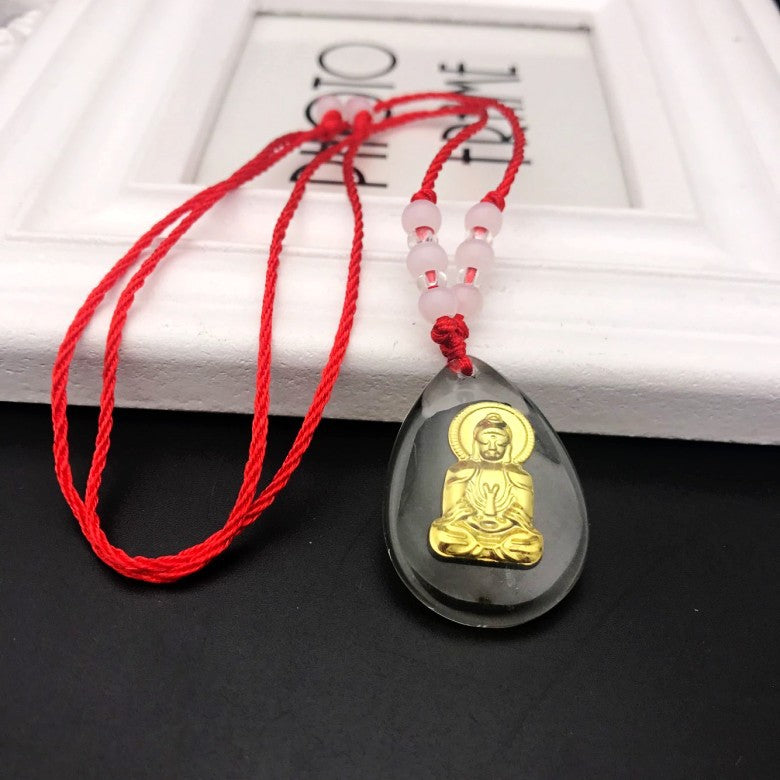 Pearl Red Rope Gold Crystal Avalokitesvara Pendants