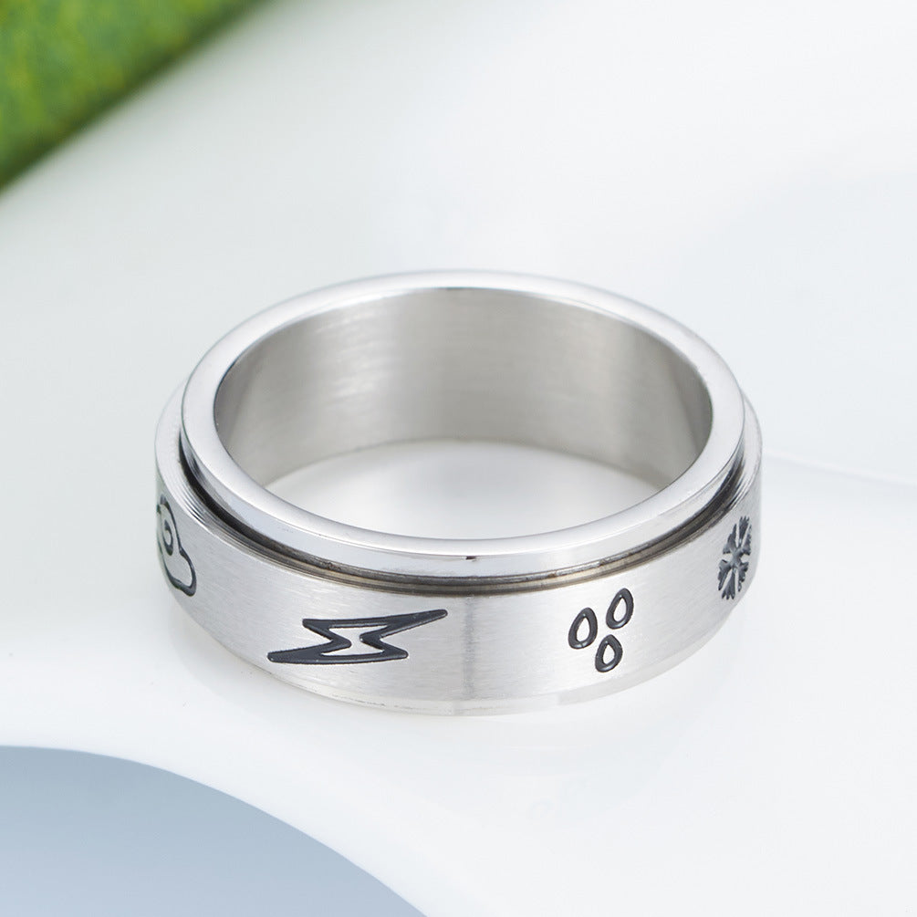 Steel Rotating Couple Natural Weather Sun Moon Star Cloud Rings