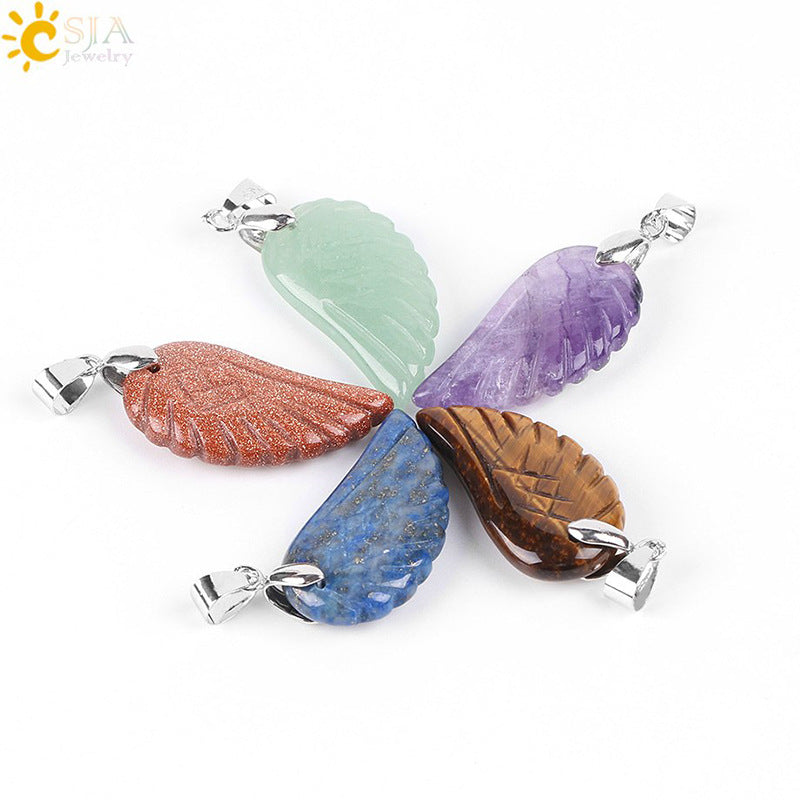 Women's & Men's Crystal Stone Angel Wings Ornament Blue Pendants