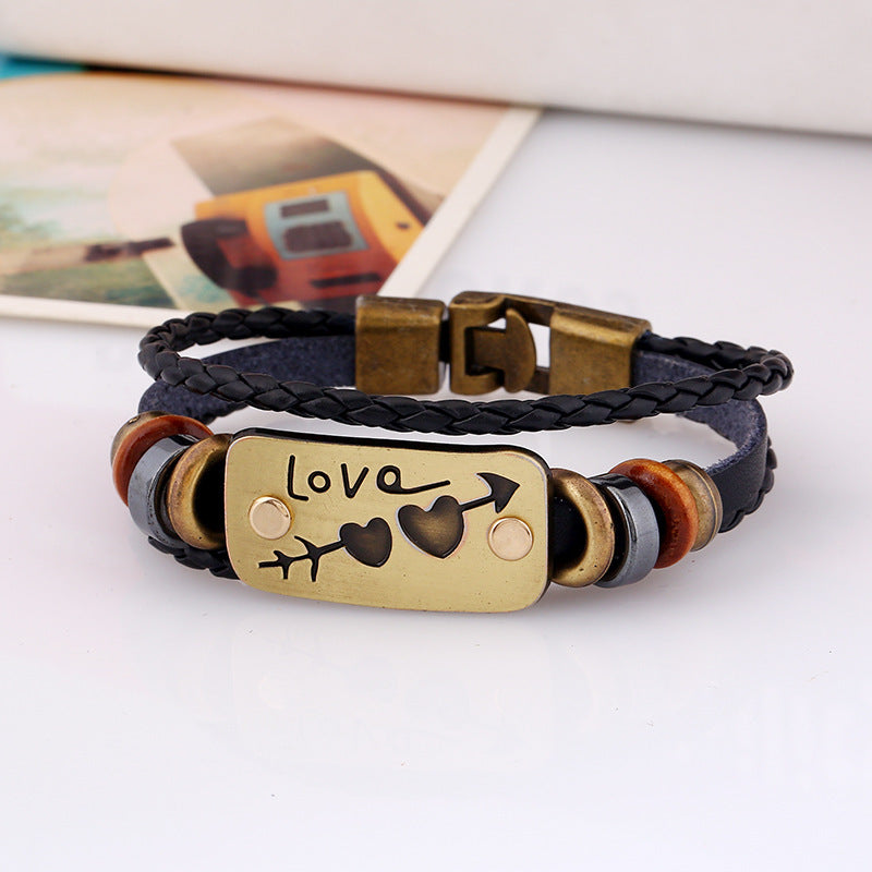 Women's Buckles Couple Woven Carrying Strap Go Through Heart Valentine's Day Bracelet