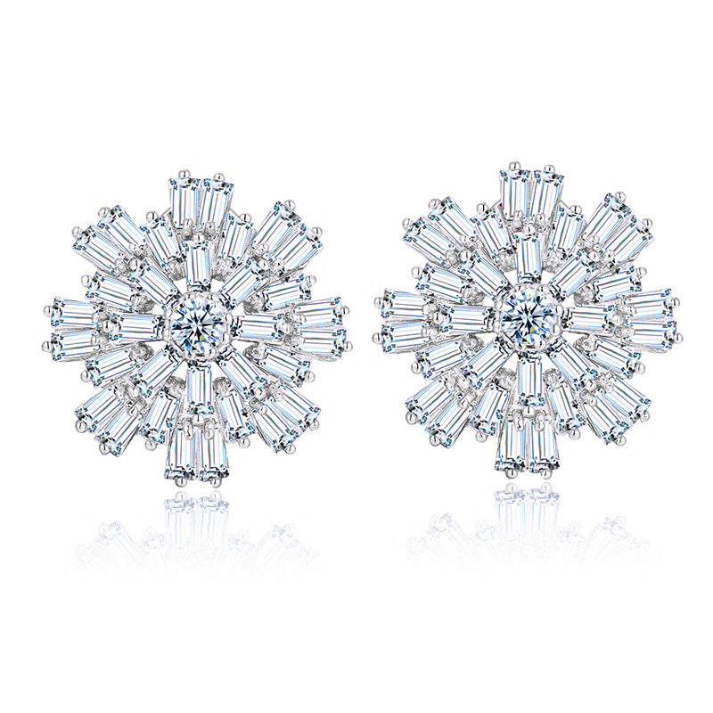 Snowflake Fine Korean Style Atmospheric Gem Sun Flower Earrings