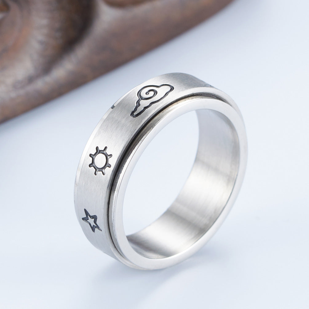 Steel Rotating Couple Natural Weather Sun Moon Star Cloud Rings