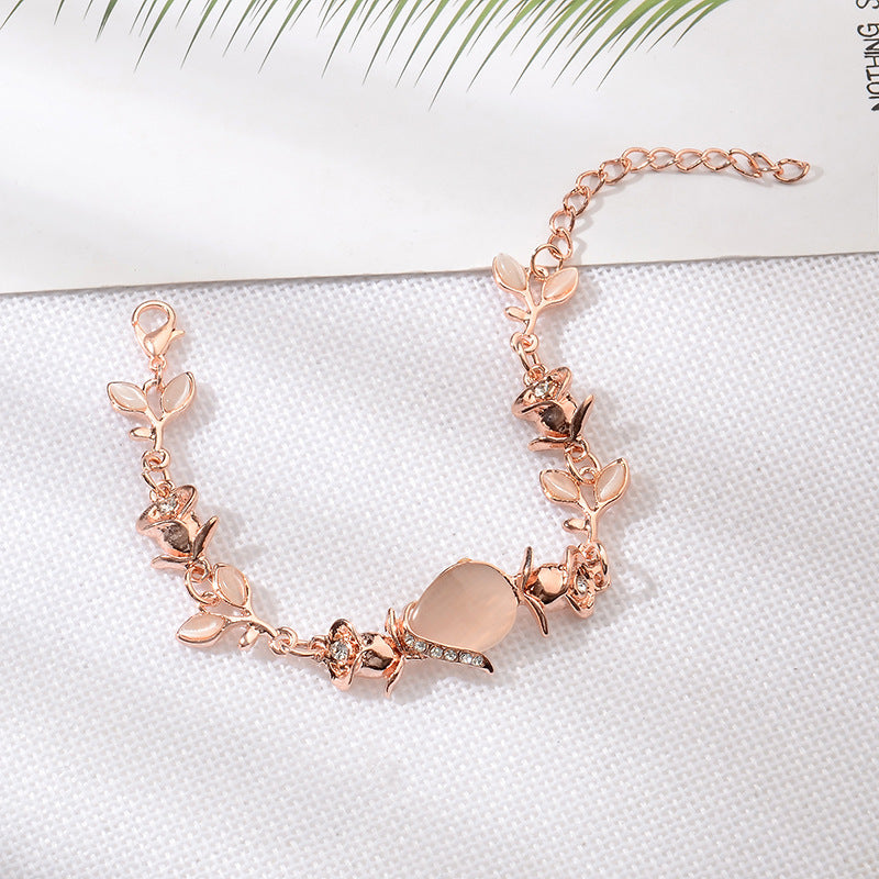 Women's Opal Leaf Temperament Wild Rose Gold Bracelet