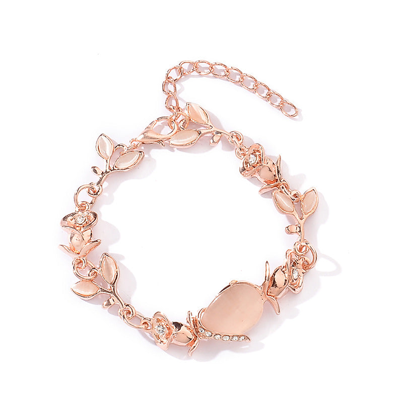 Women's Opal Leaf Temperament Wild Rose Gold Bracelet