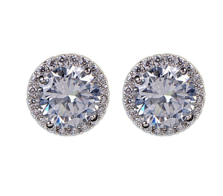 Women's Korean Style Full Diamond Round Zircon Stud Earrings