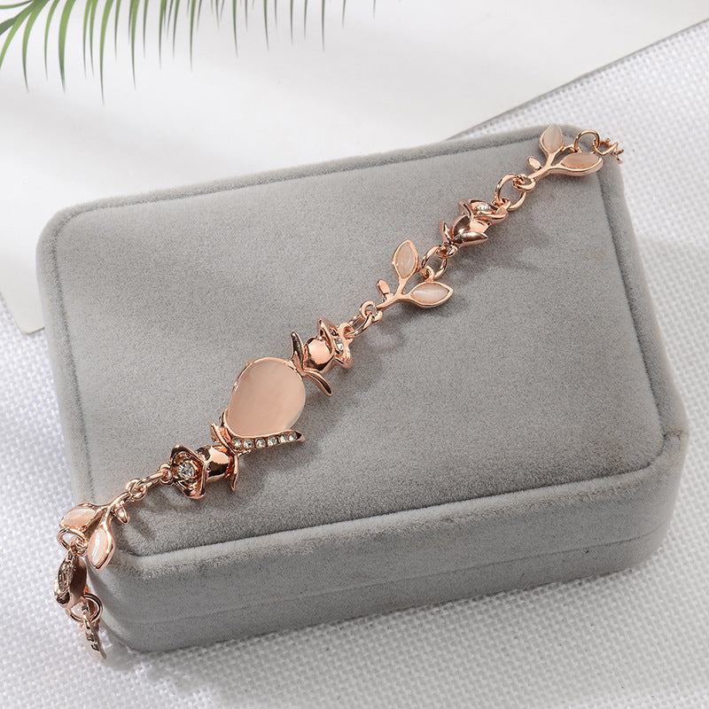 Women's Opal Leaf Temperament Wild Rose Gold Bracelet