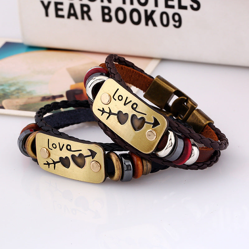 Women's Buckles Couple Woven Carrying Strap Go Through Heart Valentine's Day Bracelet
