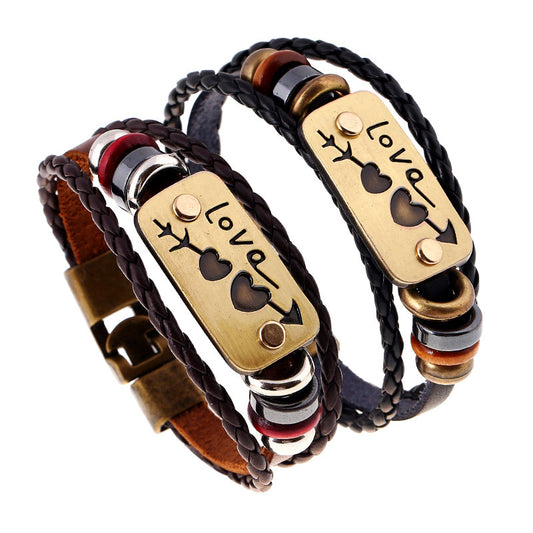 Women's Buckles Couple Woven Carrying Strap Go Through Heart Valentine's Day Bracelet