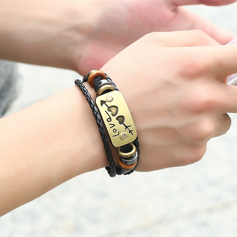 Women's Buckles Couple Woven Carrying Strap Go Through Heart Valentine's Day Bracelet