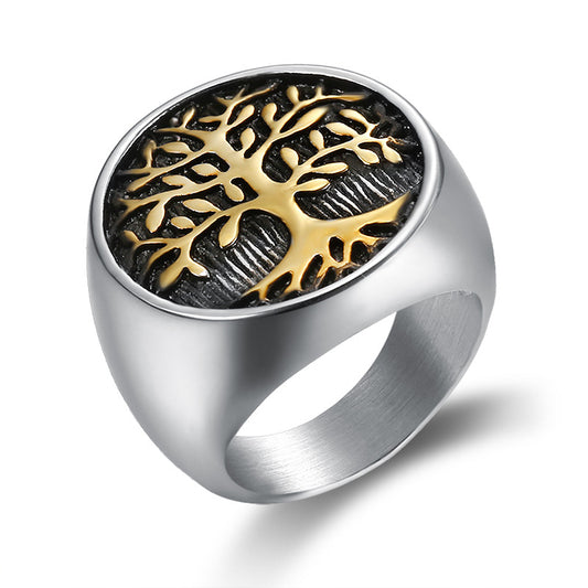 Men's Stainless Steel Leaves Lucky Tree Personality Rings