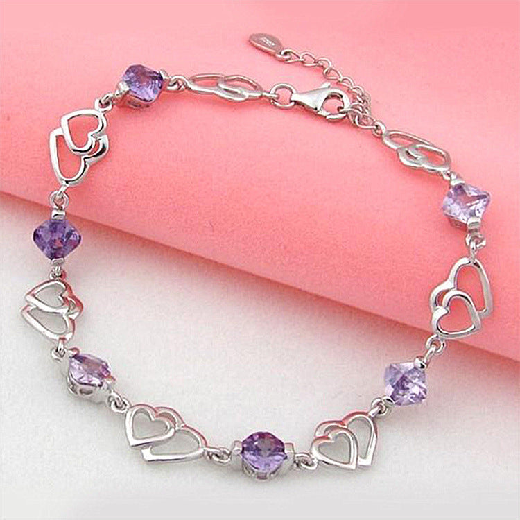 Amethyst Heart-shaped Diamond Female Heart-to-heart For Bracelets