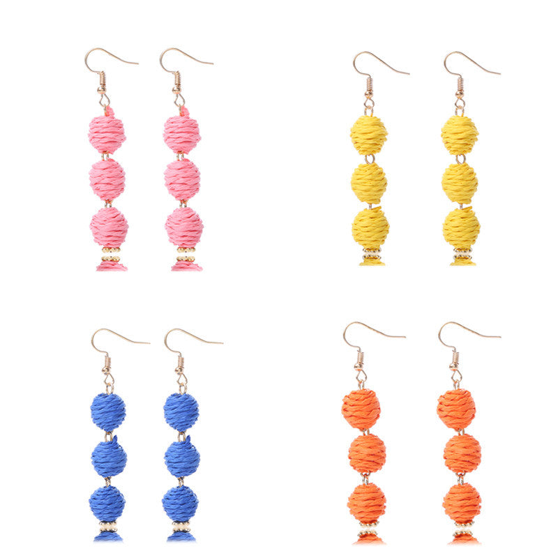 Raffia Round Long Eardrops Bohemian Retro Earrings