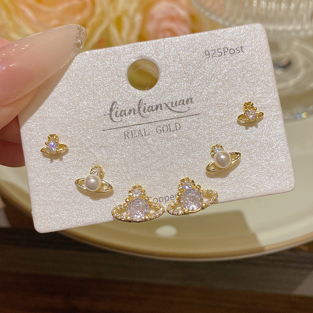Women's Needle One Card Three Pairs Earings Small Delicate Summer High-grade Stud Earrings