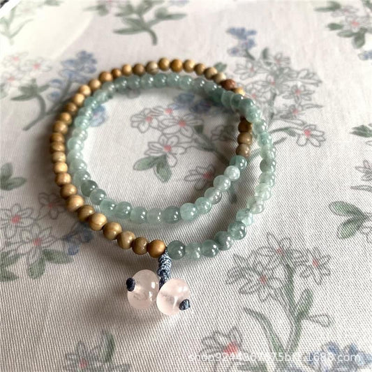 Women's Chinese Style Wood Grain Beads Stitching Natural Stone Light Luxury Bracelet