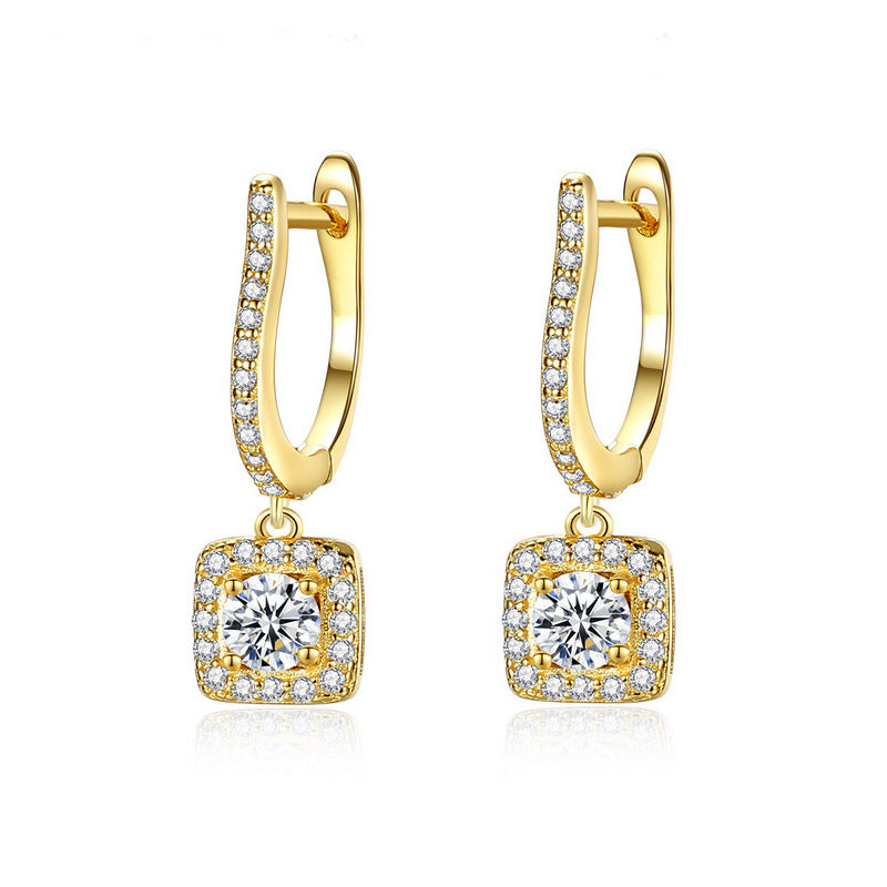 Exquisite Square Rhinestone U-shaped Ear Clip Light Luxury Earrings