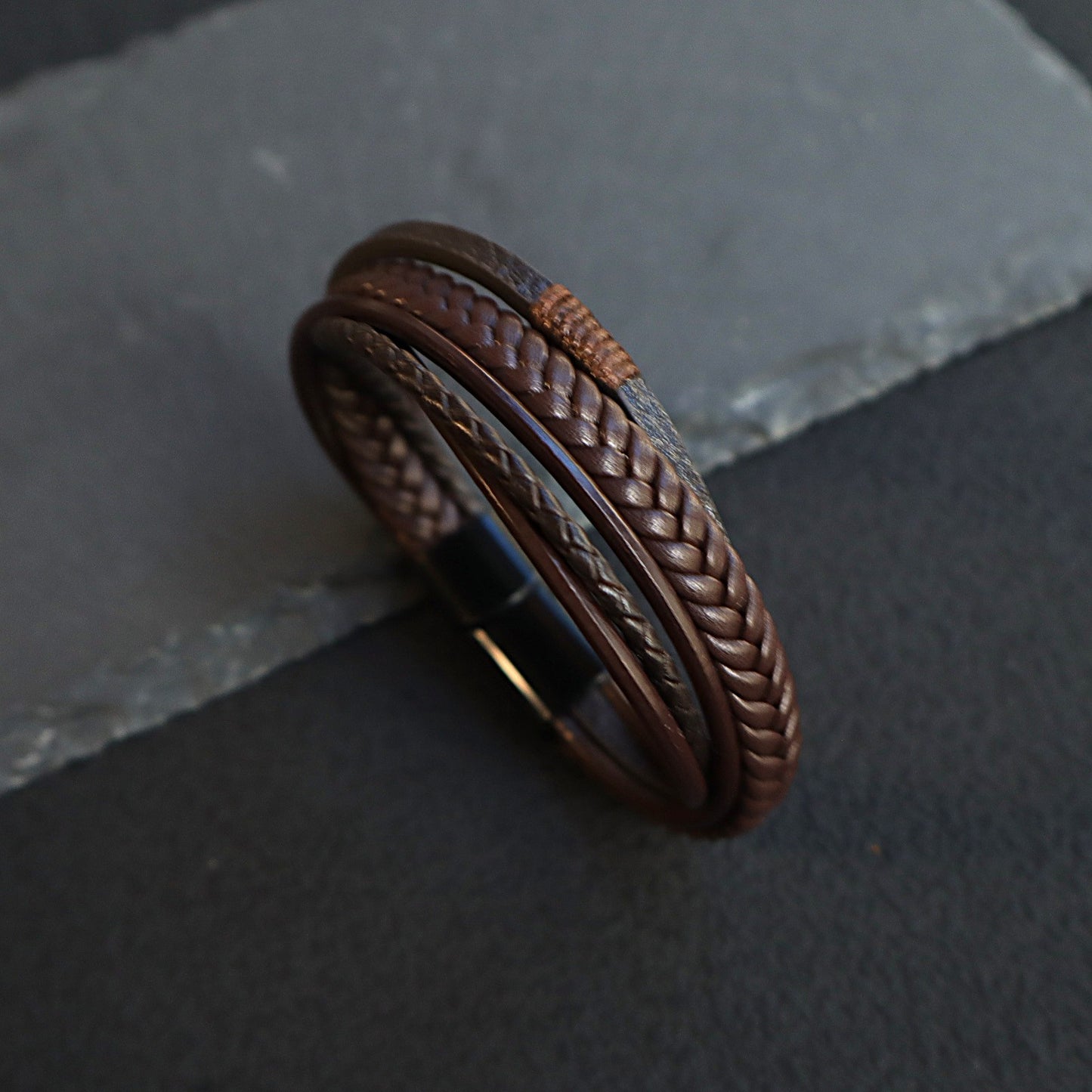 Men's Magnetic Buckle Leather Lucky Tree Hand-woven Bracelet
