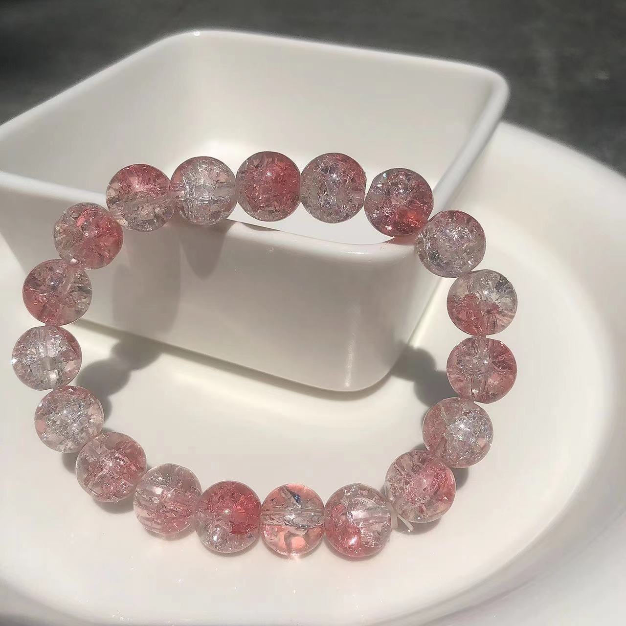 Jade Glass Pliable Temperament Gradient Pink Version Hand Toy Buddha Bracelet