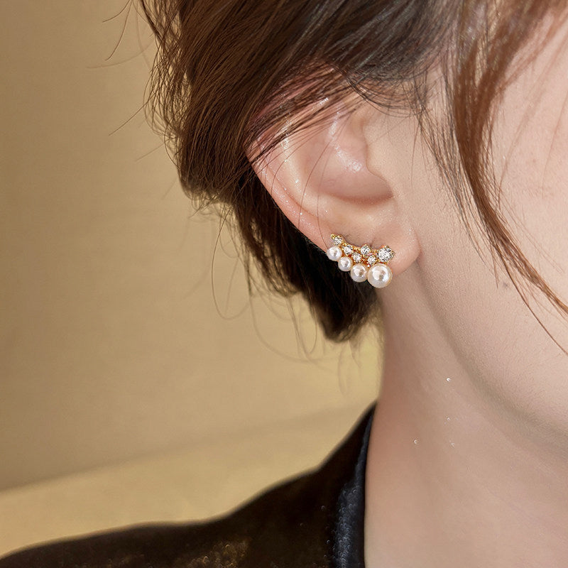 Women's Gold Gang Drill Pearl Super Beautiful Temperament Stud Earrings