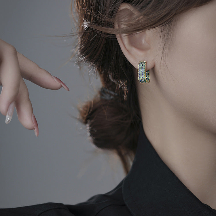 Luxury Style Geometric Simple Female Micro Inlaid Zirconium Unique Design Earrings
