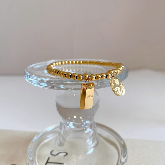 Titanium Steel Rich Small Gold Block Bracelet