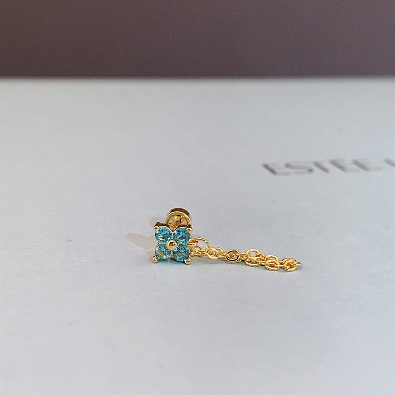 Women's Pa Green Zirconium Umbilicaria Bone Nail Collection Zircon Four-leaf Flower Stud Earrings