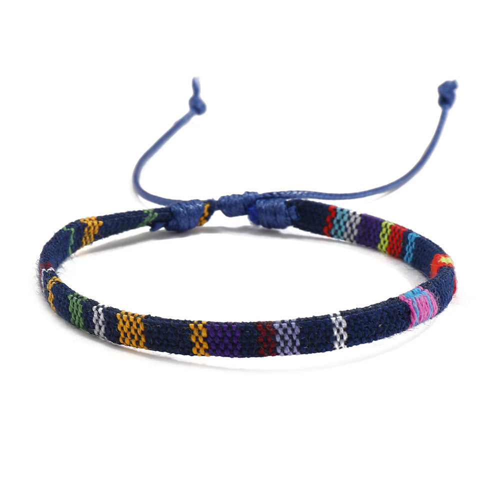 Colorful Bohemian Style Cotton Linen Fabric Woven Simple Carrying Bracelet