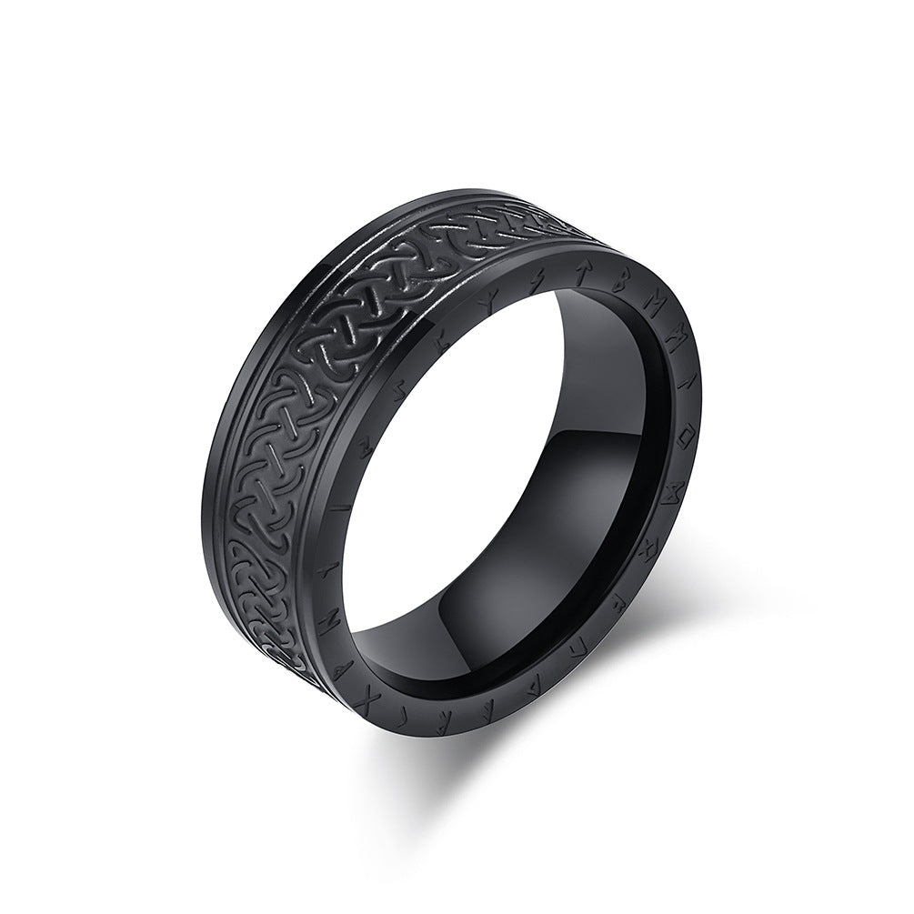 Men's Retro Sier Viking Text Celtic Knot Titanium Steel Rings