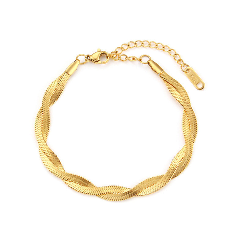 Women's Link Chain Gold-plated Stainless Steel Flat Bracelets