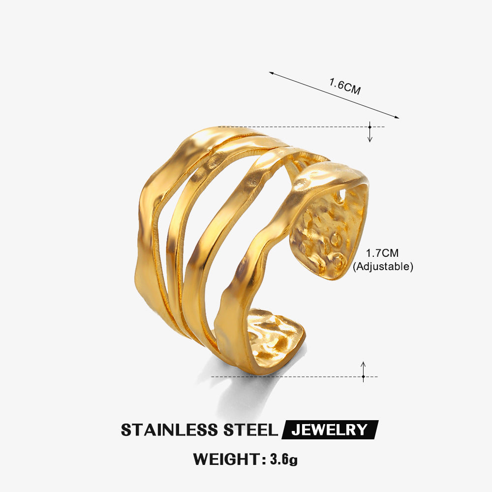 Steel Line Personalized Hip Hop Irregular Shaped Gold-plated Open Rings