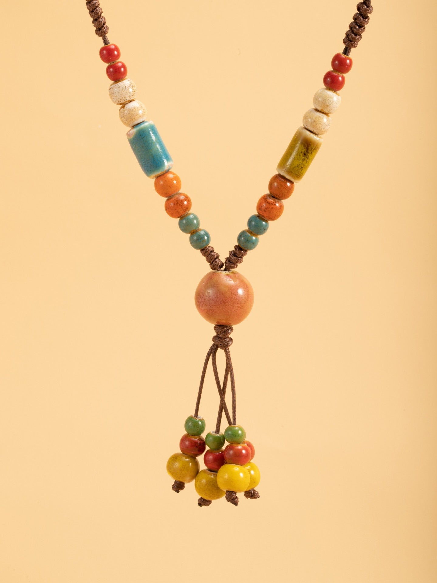 Women's Style Ceramic Bohemian Tassel Sweater Chain Necklace