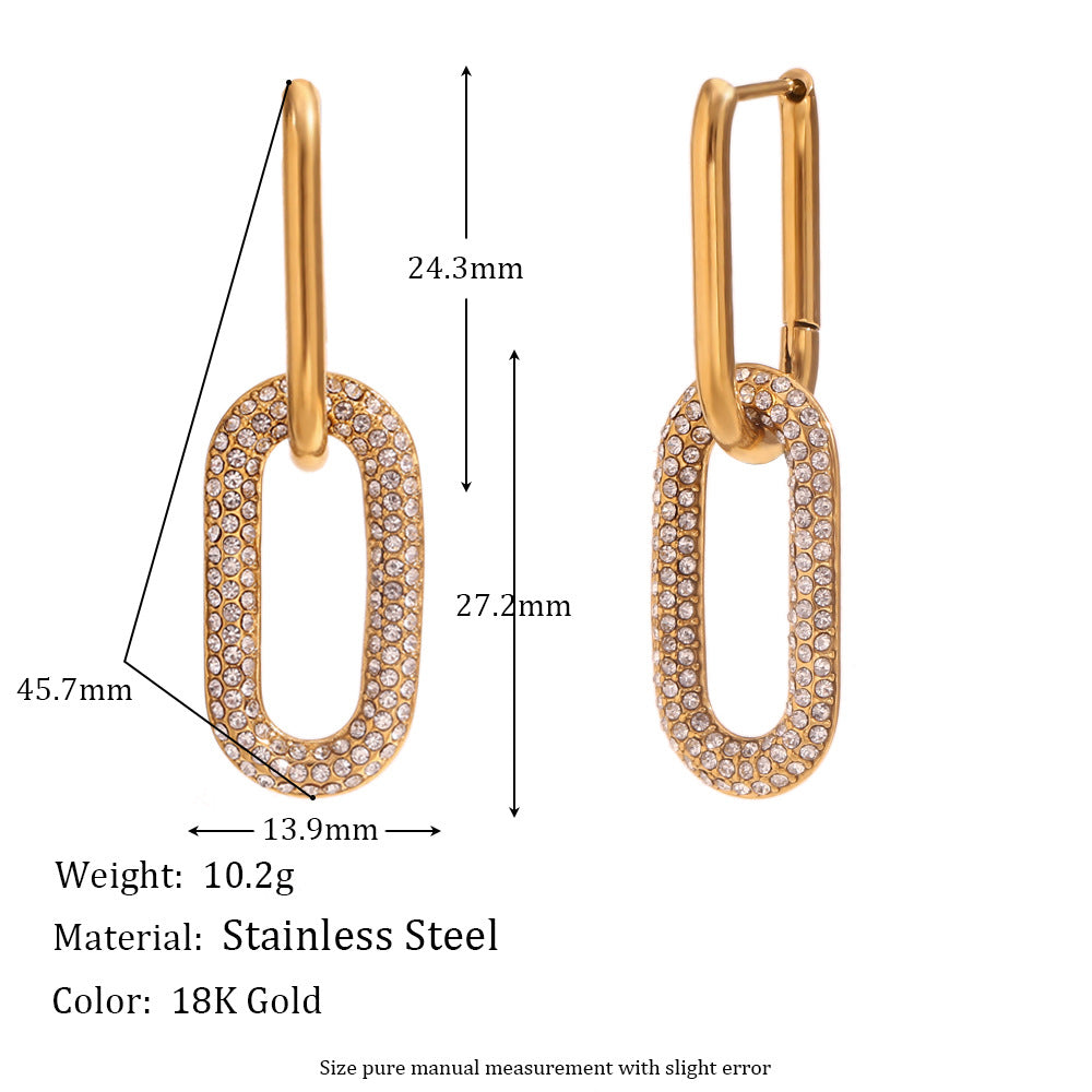 Women's Fashion Graceful Stainless Steel Gold-plated Luxury Assembled Zircon Earrings