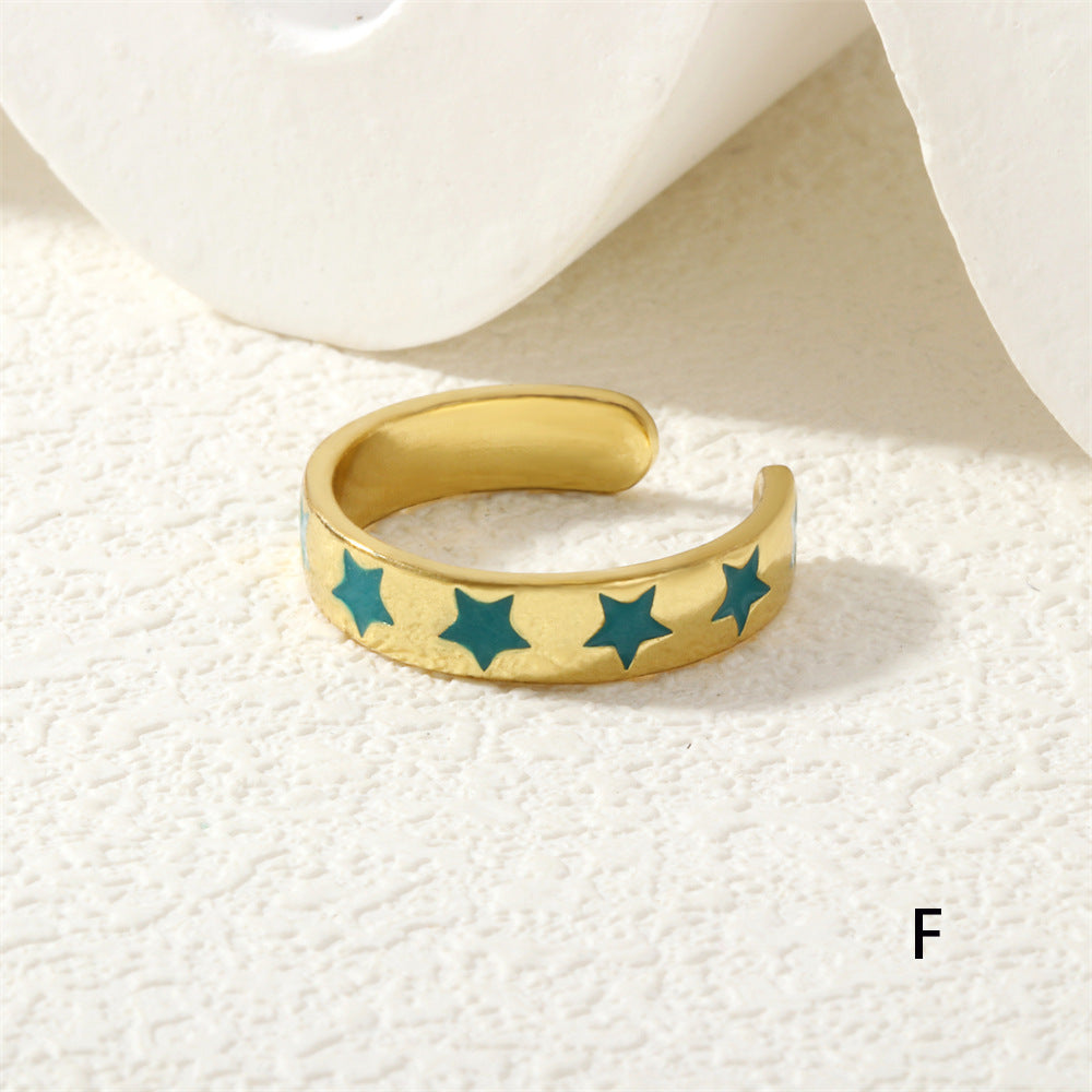 Element Style Five-pointed Star Cold Retro Rings