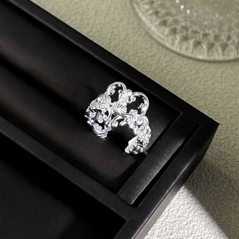 Sweet Style Niche Design Butterfly Flower Female Lace Hollow Out Ring