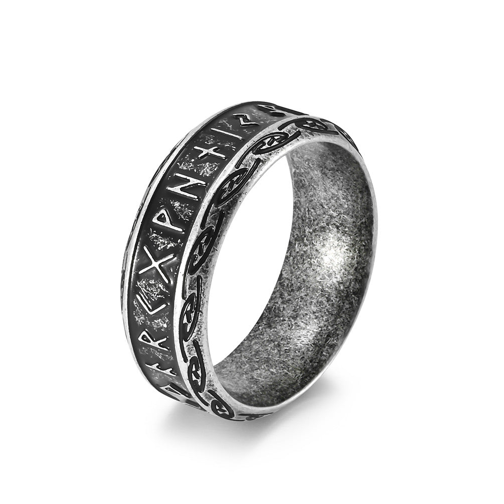 Style Viking Text Retro Sier Titanium Rings