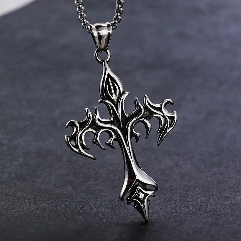 Men's Stainless Steel Flame Vintage Cross Alloy Necklaces