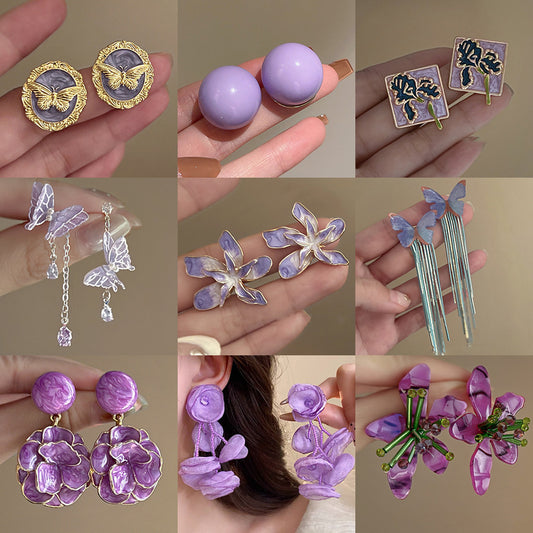 Needle Butterfly Enamel Vintage Court Style Delicate Light Luxury Earrings