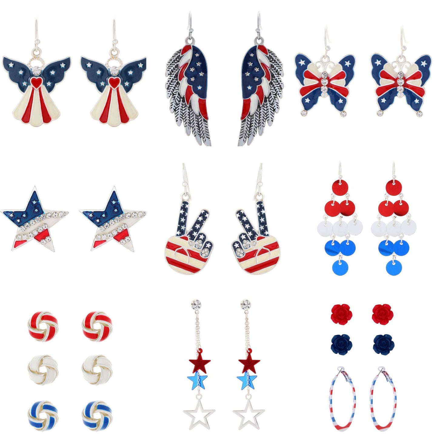 Women's Carnival Party Stars Stripes National Flag With Stud Earrings