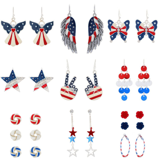 Women's Carnival Party Stars Stripes National Flag With Stud Earrings
