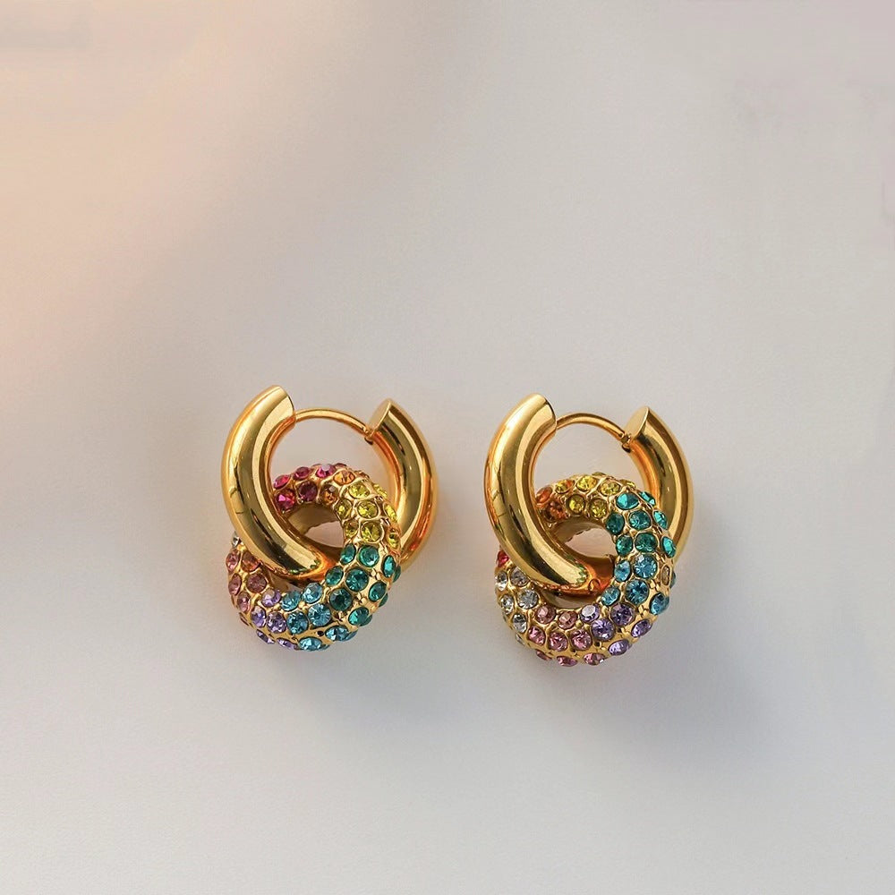 Women's French Retro Simple Gold Stainless Steel Full Earrings